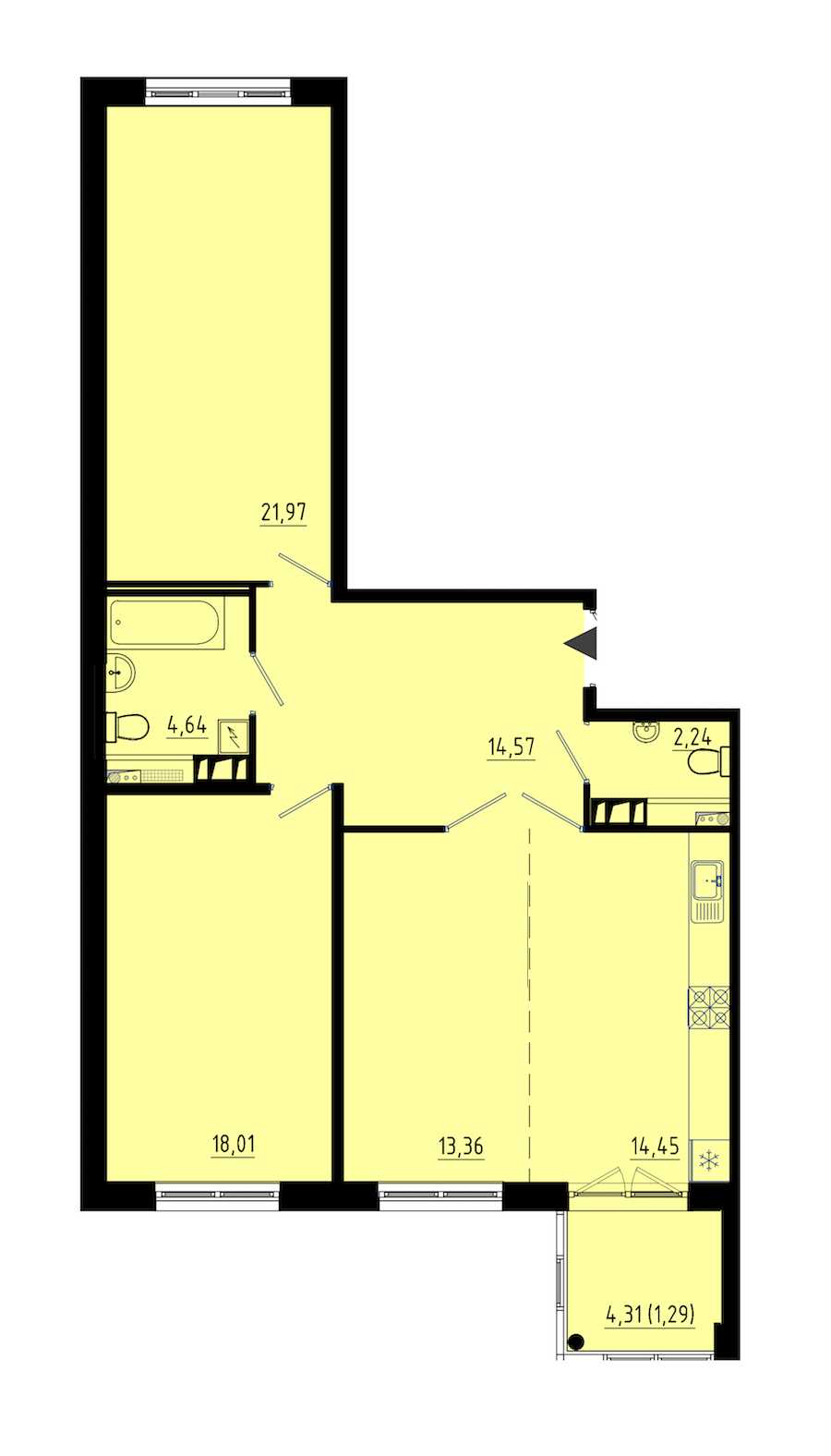 Двухкомнатная квартира в : площадь 90.3 м2 , этаж: 1 – купить в Санкт-Петербурге